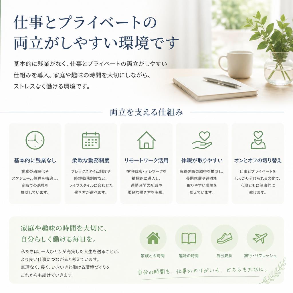 残業なしでプライベートも充実
