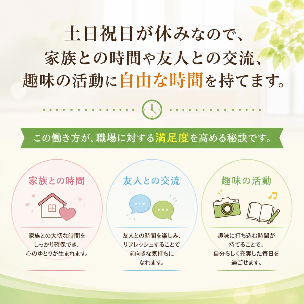 週休二日制でプライベートも充実