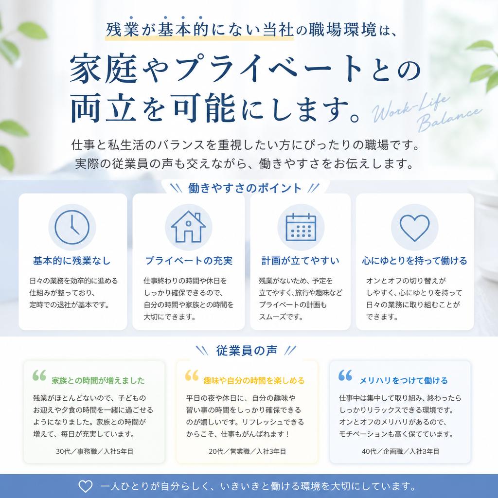 残業なし！プライベートも大切に